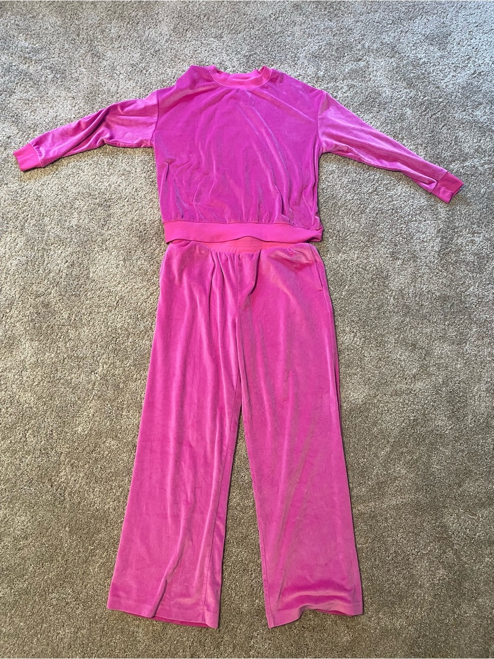 Women’s Pink Velour Pajama Set - Soft Two-Piece Lounge Set